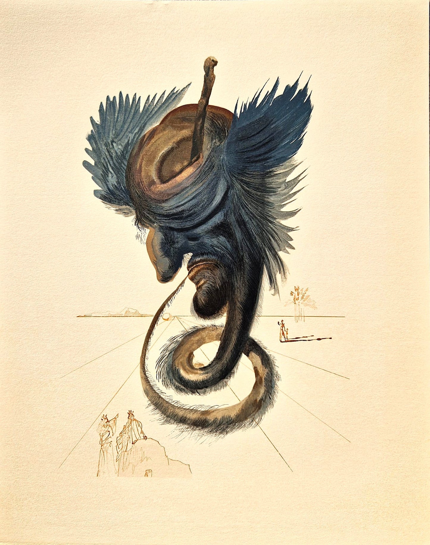 SALVADOR DALI - Čierny cherubín (Dante - Božská komédia) (Bez rámu) Drevoryt