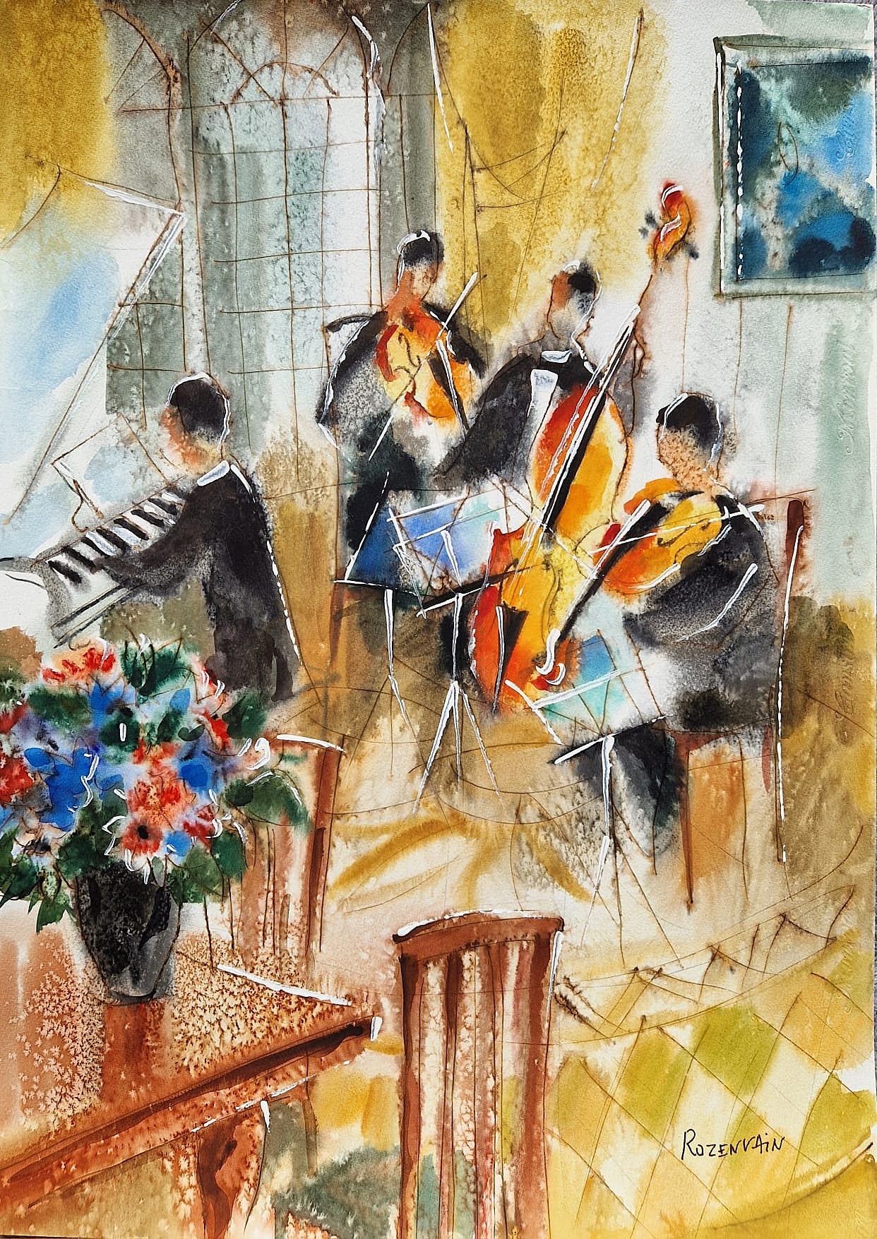 MICHAEL ROZENVAIN - The Sacred Melody (UNIQUE - Watercolor) (Unframed)