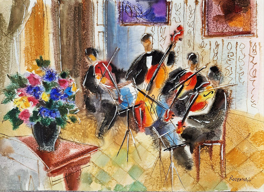MICHAEL ROZENVAIN - String Quartet in Sunroom (UNIQUE - Watercolor) (Unframed)