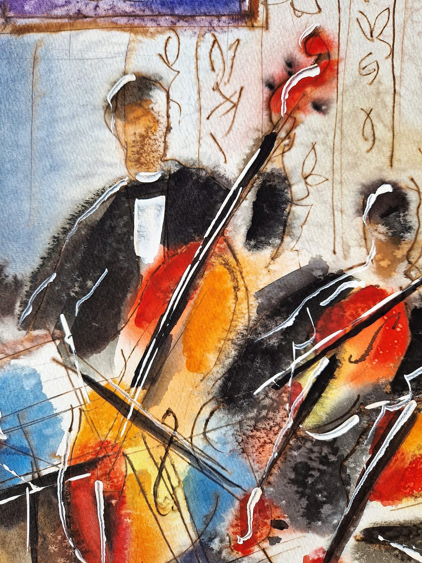 MICHAEL ROZENVAIN - String Quartet in Sunroom (UNIQUE - Watercolor) (Unframed)