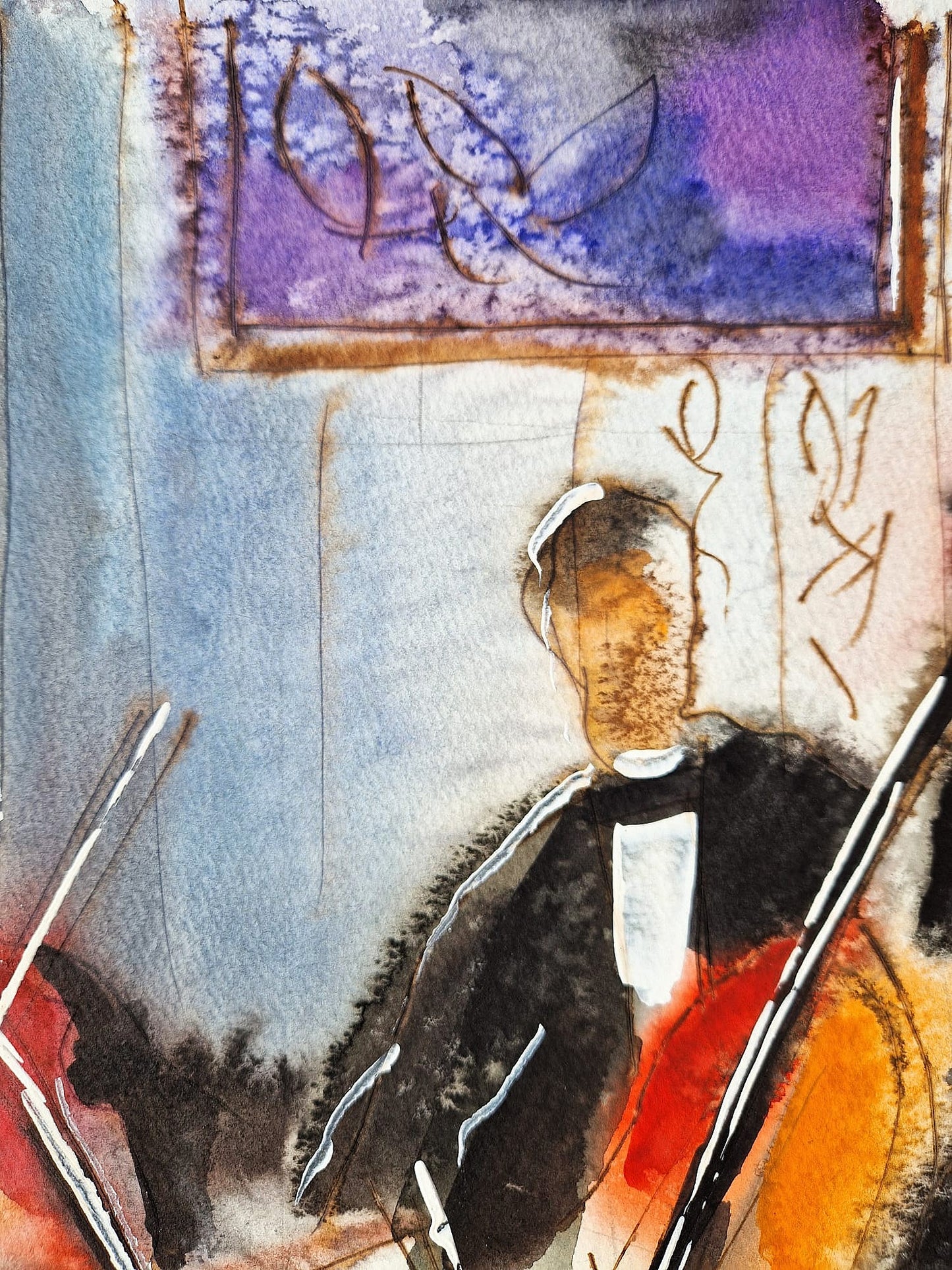 MICHAEL ROZENVAIN - String Quartet in Sunroom (UNIQUE - Watercolor) (Unframed)