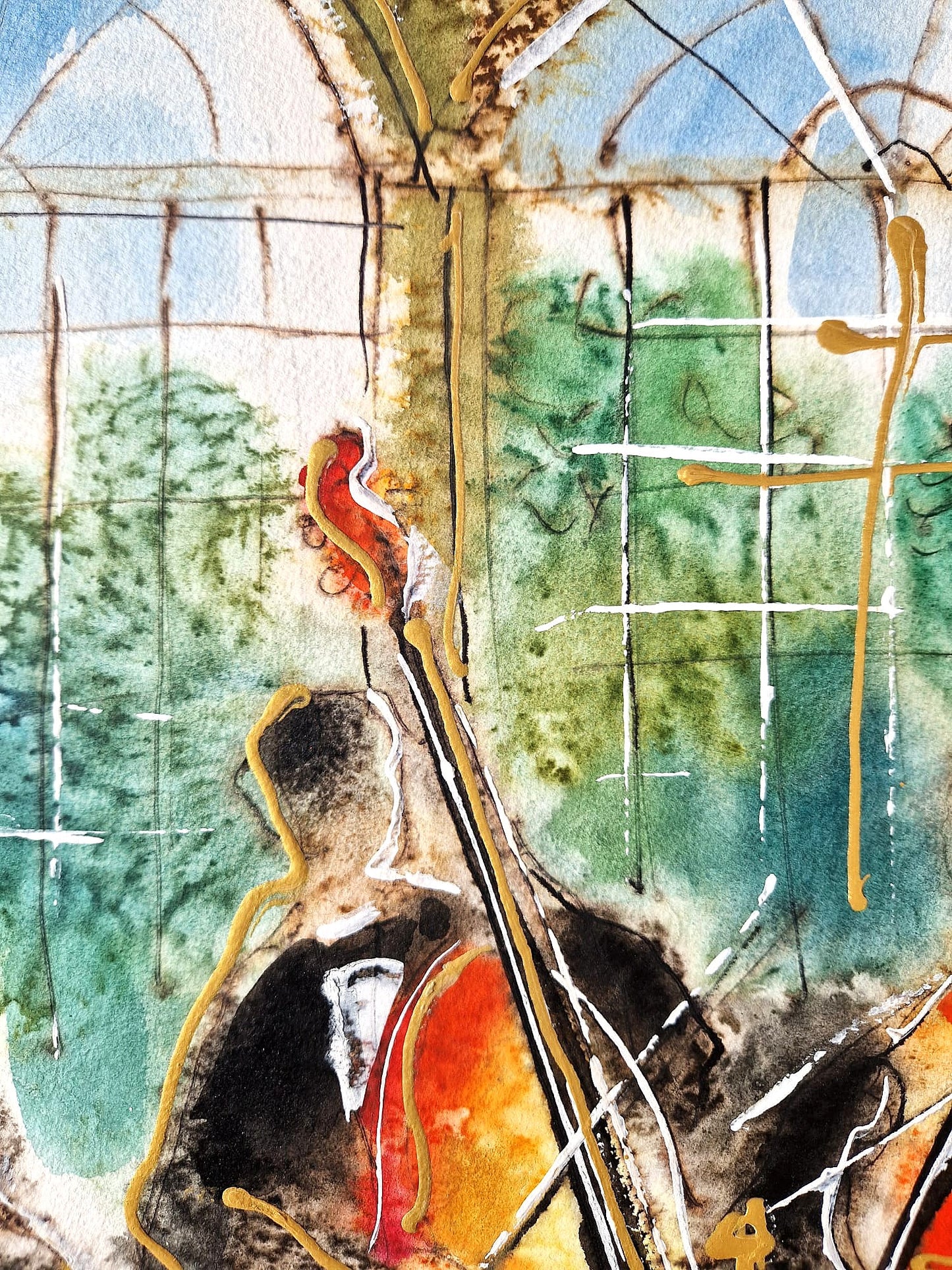 MICHAEL ROZENVAIN - The Terrace Recital (UNIQUE - Watercolor) (Unframed)