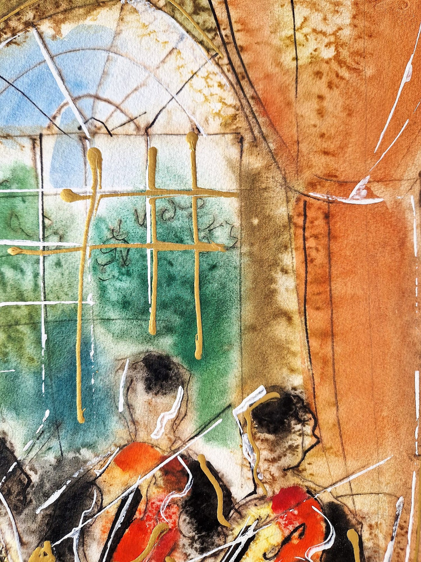 MICHAEL ROZENVAIN - The Terrace Recital (UNIQUE - Watercolor) (Unframed)