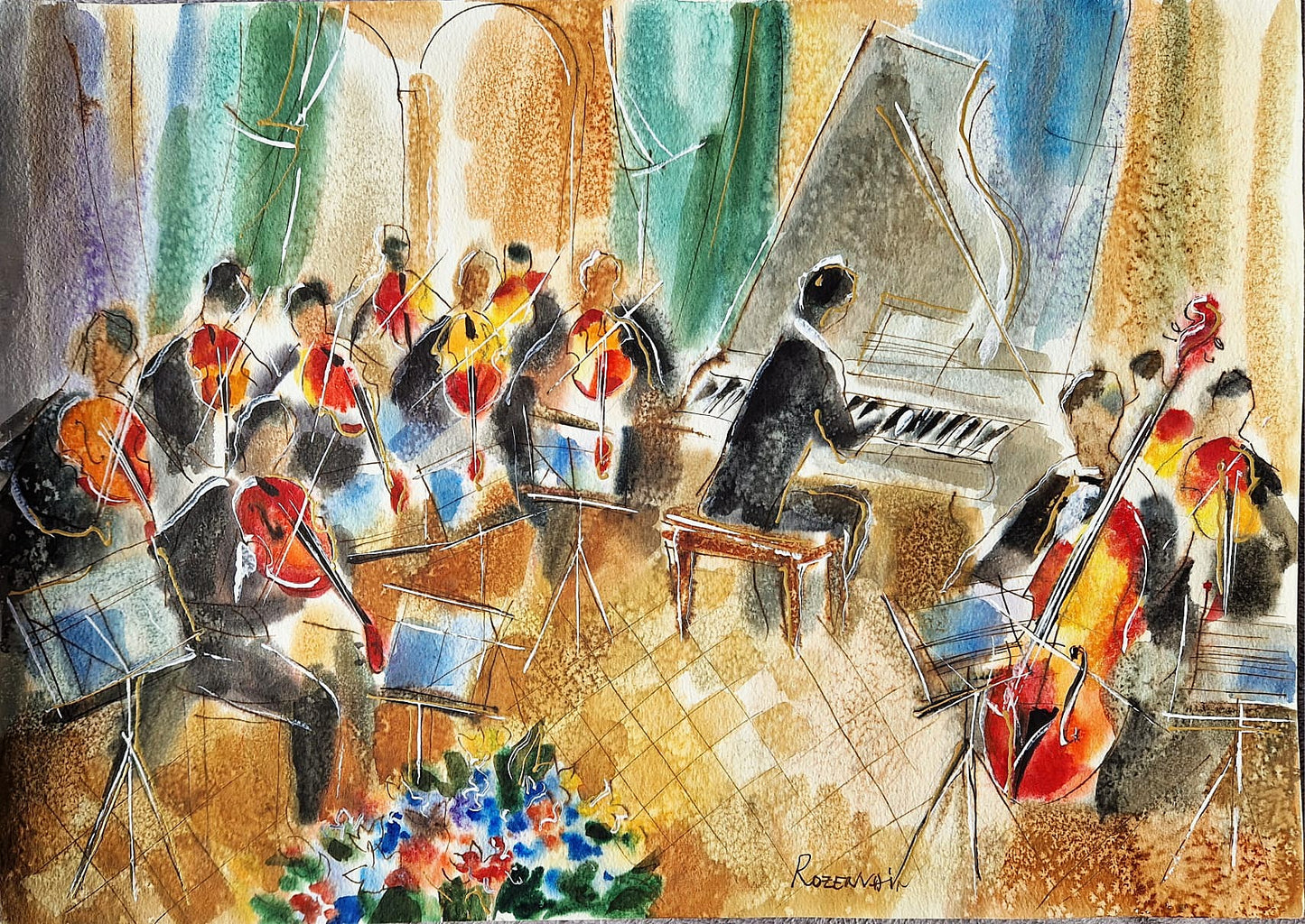 MICHAEL ROZENVAIN - The Symphonic Pulse (UNIQUE - Watercolor) (Unframed)