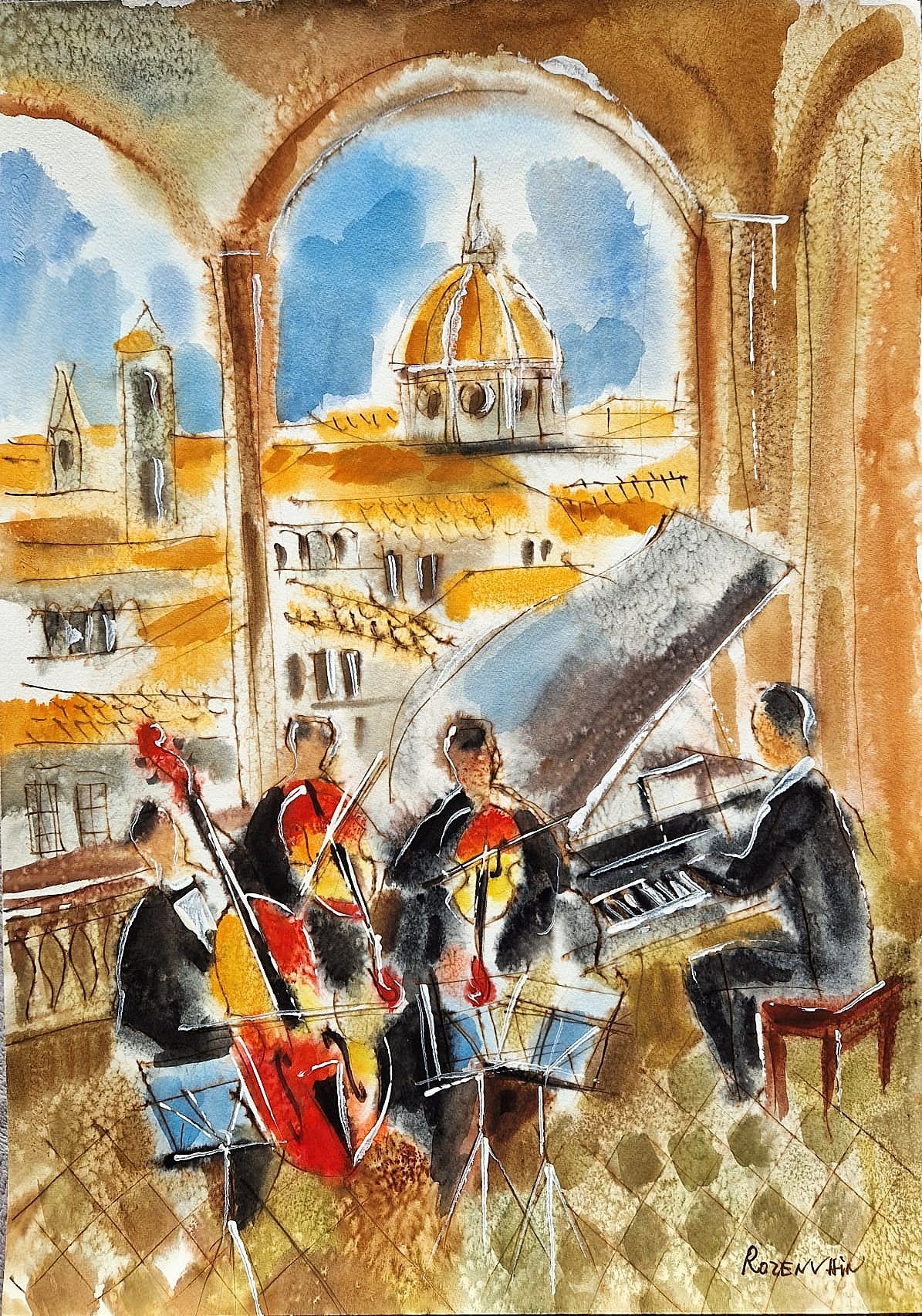 MICHAEL ROZENVAIN - Florence Quartet (UNIQUE - Watercolor) (Unframed)