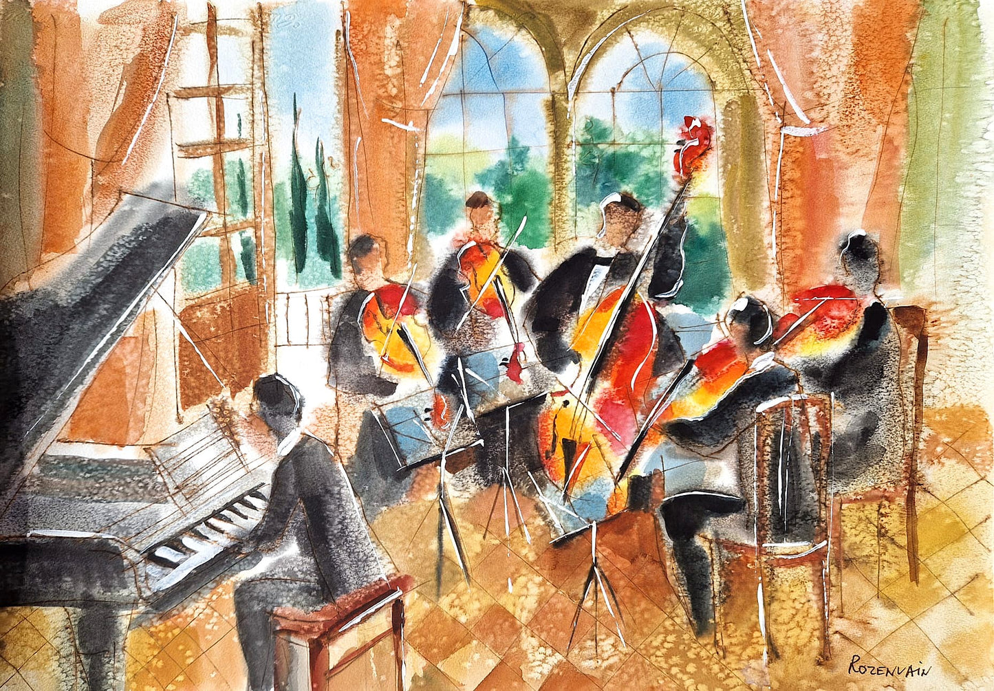 MICHAEL ROZENVAIN - Ballroom Sounds (UNIQUE - Watercolor) (Unframed)
