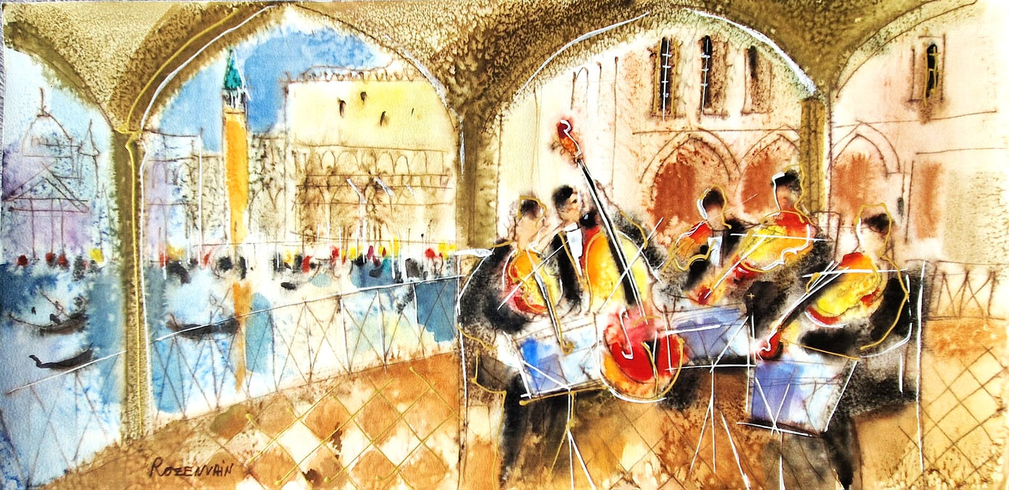 MICHAEL ROZENVAIN - Musical Venice  (UNIQUE - Watercolor) (Unframed)