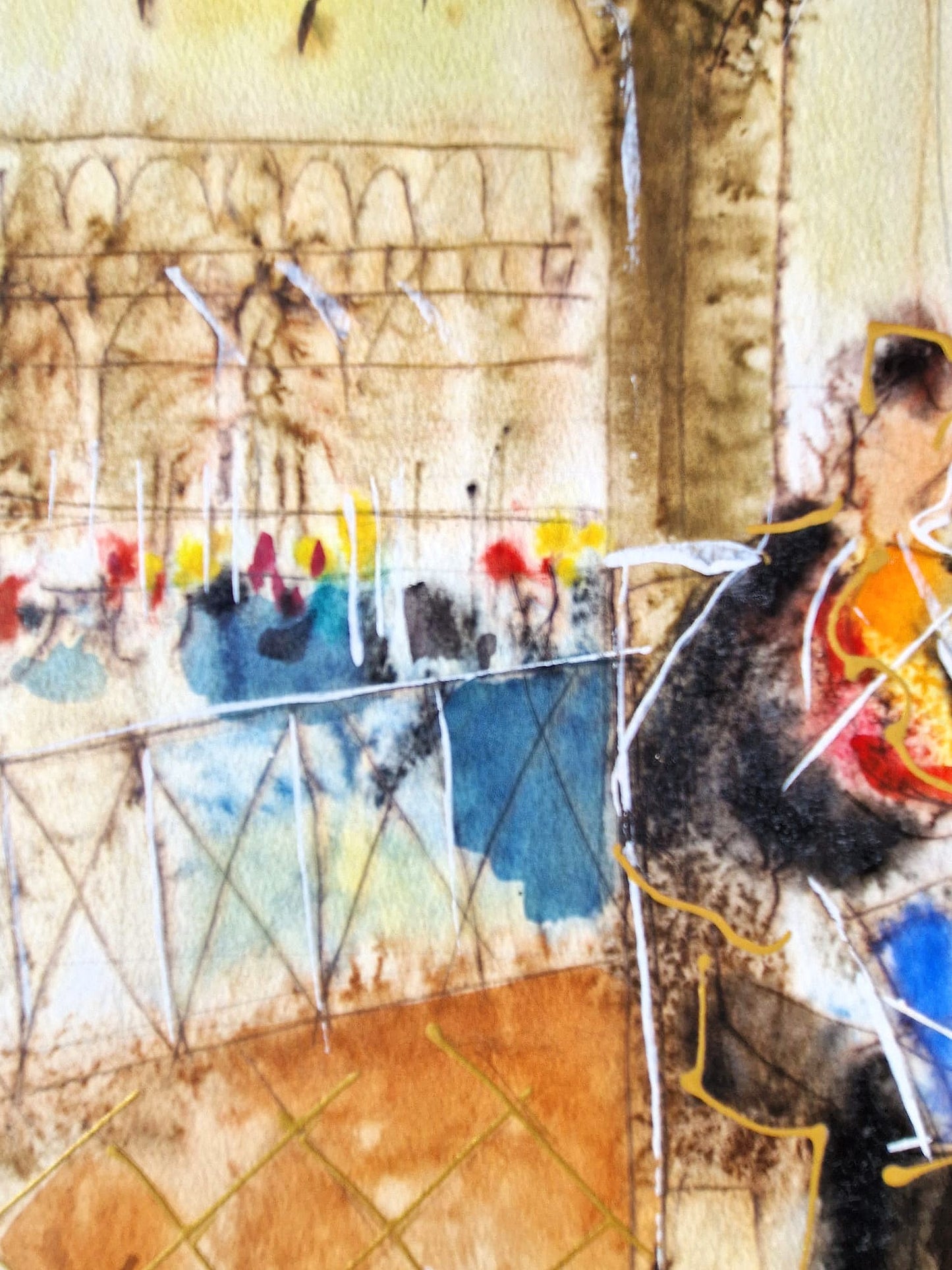 MICHAEL ROZENVAIN - Musical Venice  (UNIQUE - Watercolor) (Unframed)