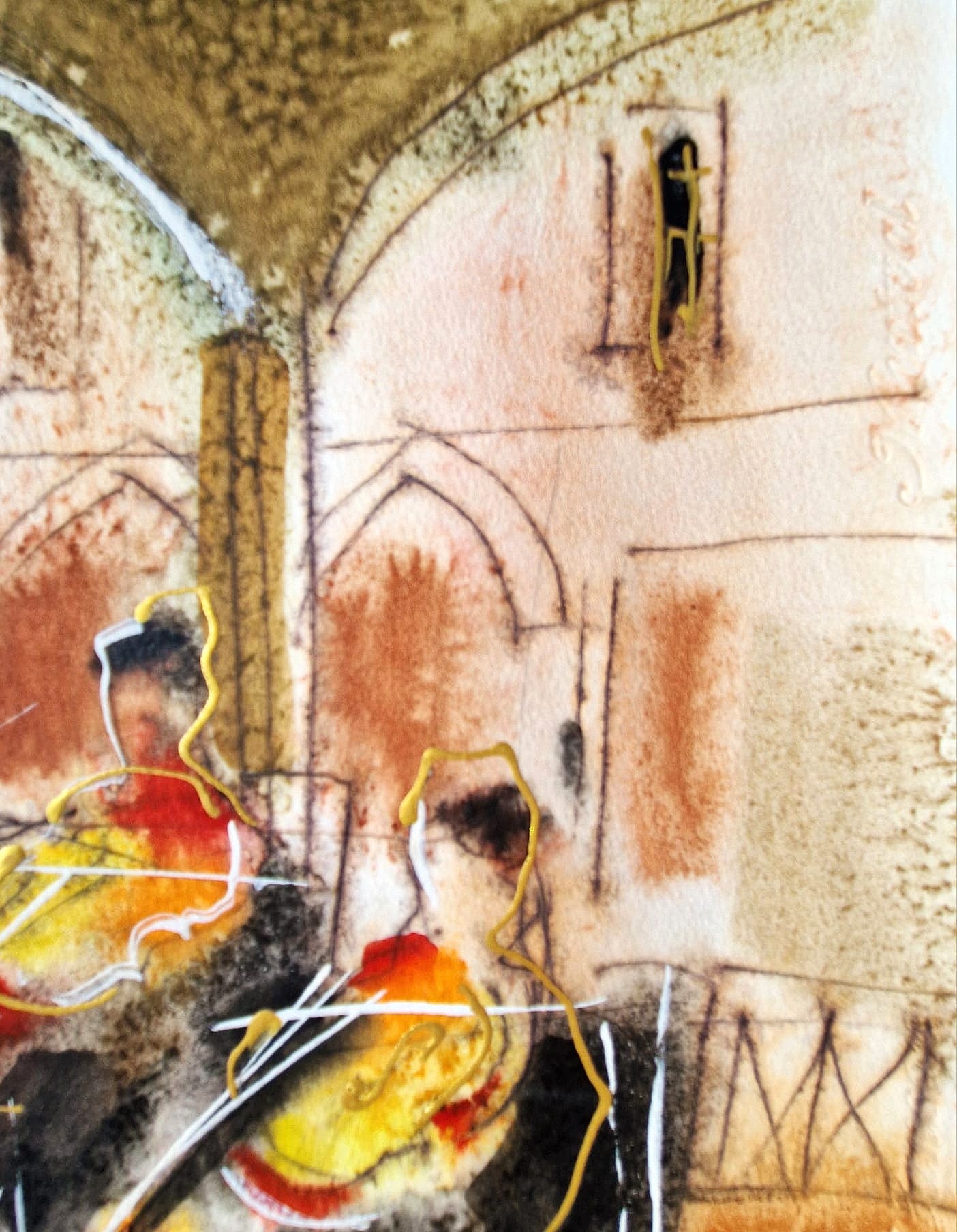 MICHAEL ROZENVAIN - Musical Venice  (UNIQUE - Watercolor) (Unframed)