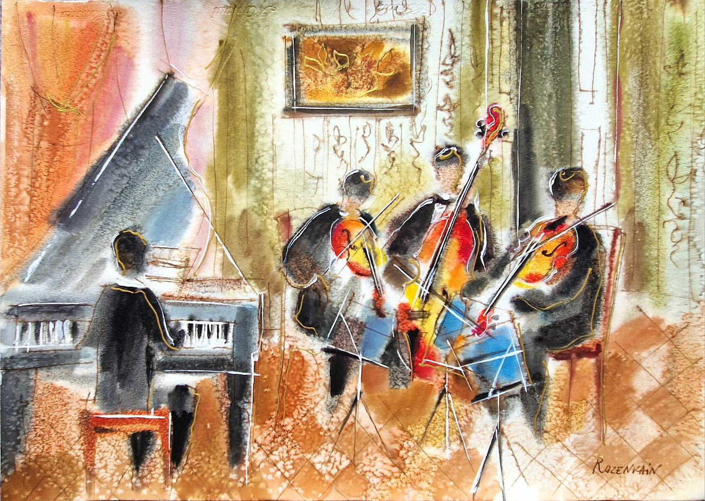 MICHAEL ROZENVAIN - Intimate Orchestra (UNIQUE - Watercolor) (Unframed)