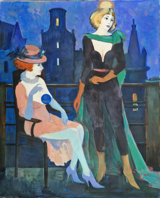MARK FURMAN - Nocturne Rendezvous on the Balcony (UNIQUE - Oil painting)