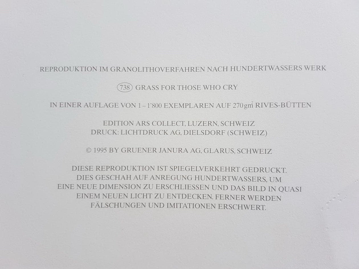 FRIEDENSREICH HUNDERTWASSER - Grass for those who cry (Unframed) + CERTIFICATE, Granolithograph