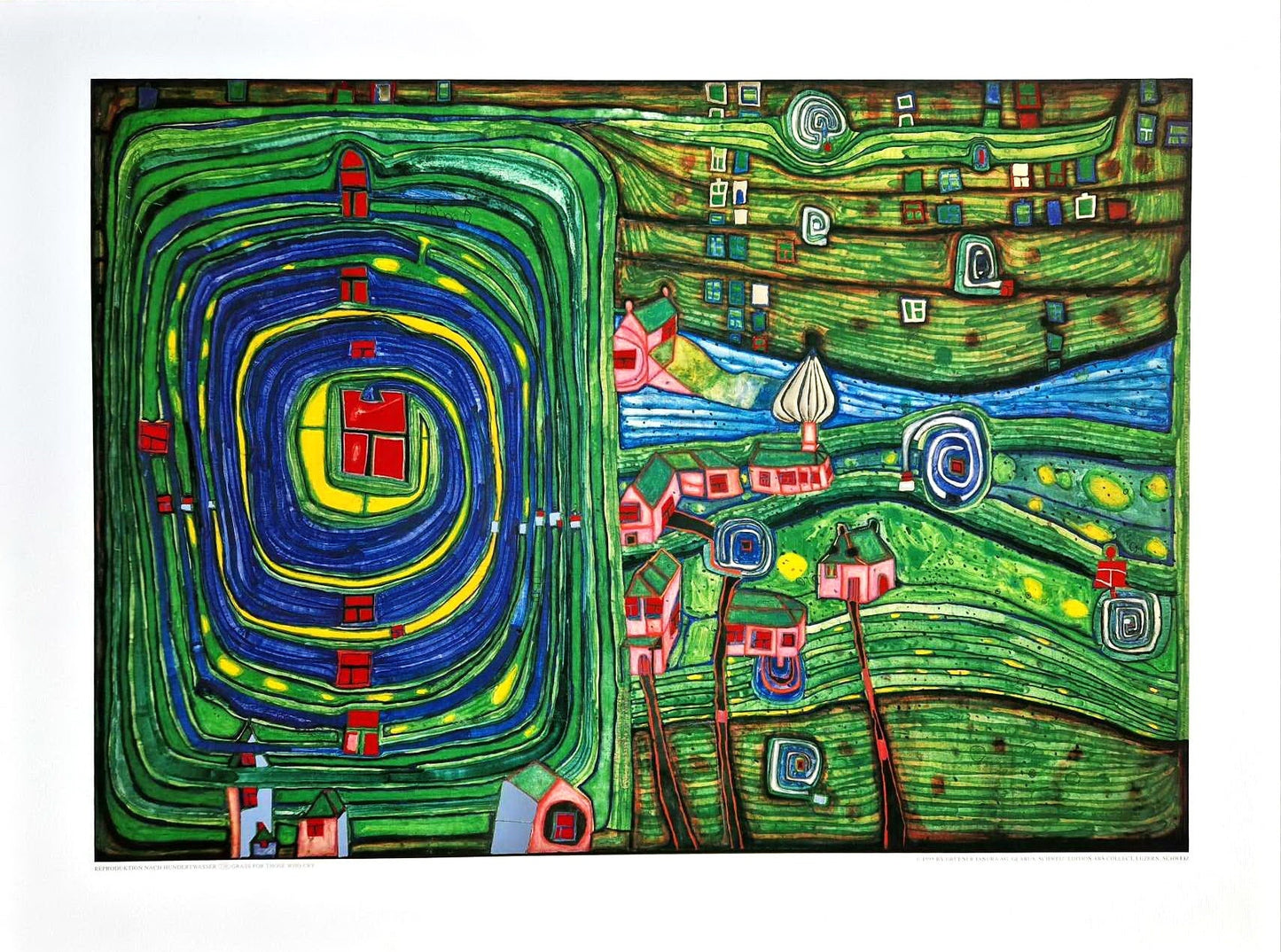 FRIEDENSREICH HUNDERTWASSER - Grass for those who cry (Unframed) + CERTIFICATE, Granolithograph