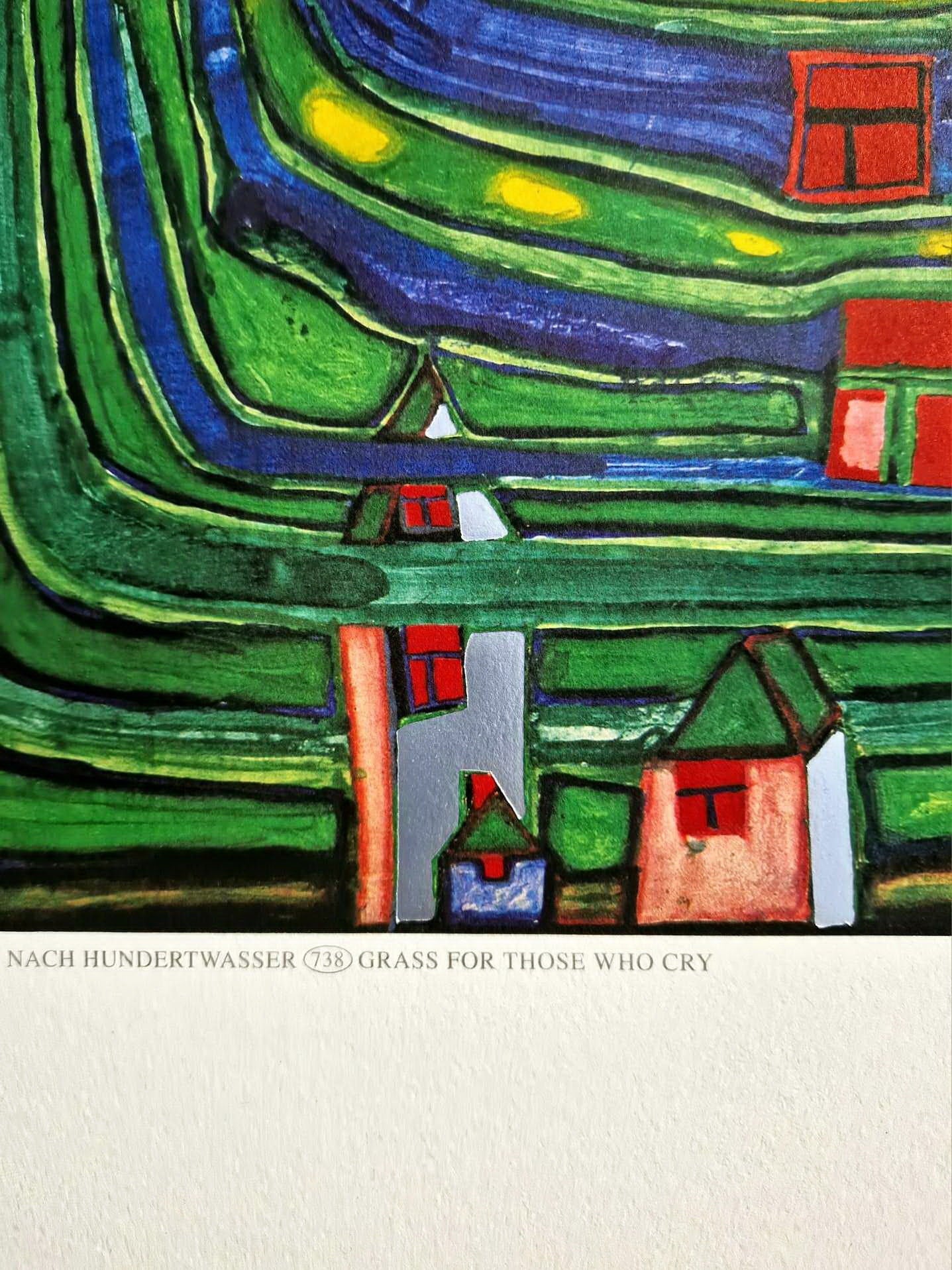 FRIEDENSREICH HUNDERTWASSER - Grass for those who cry (Unframed) + CERTIFICATE, Granolithograph