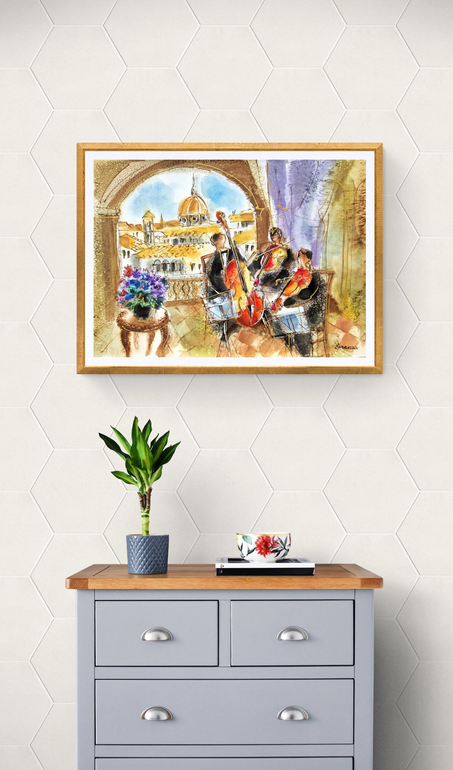 MICHAEL ROZENVAIN - Musical Florence (UNIQUE - Watercolor) (Unframed)